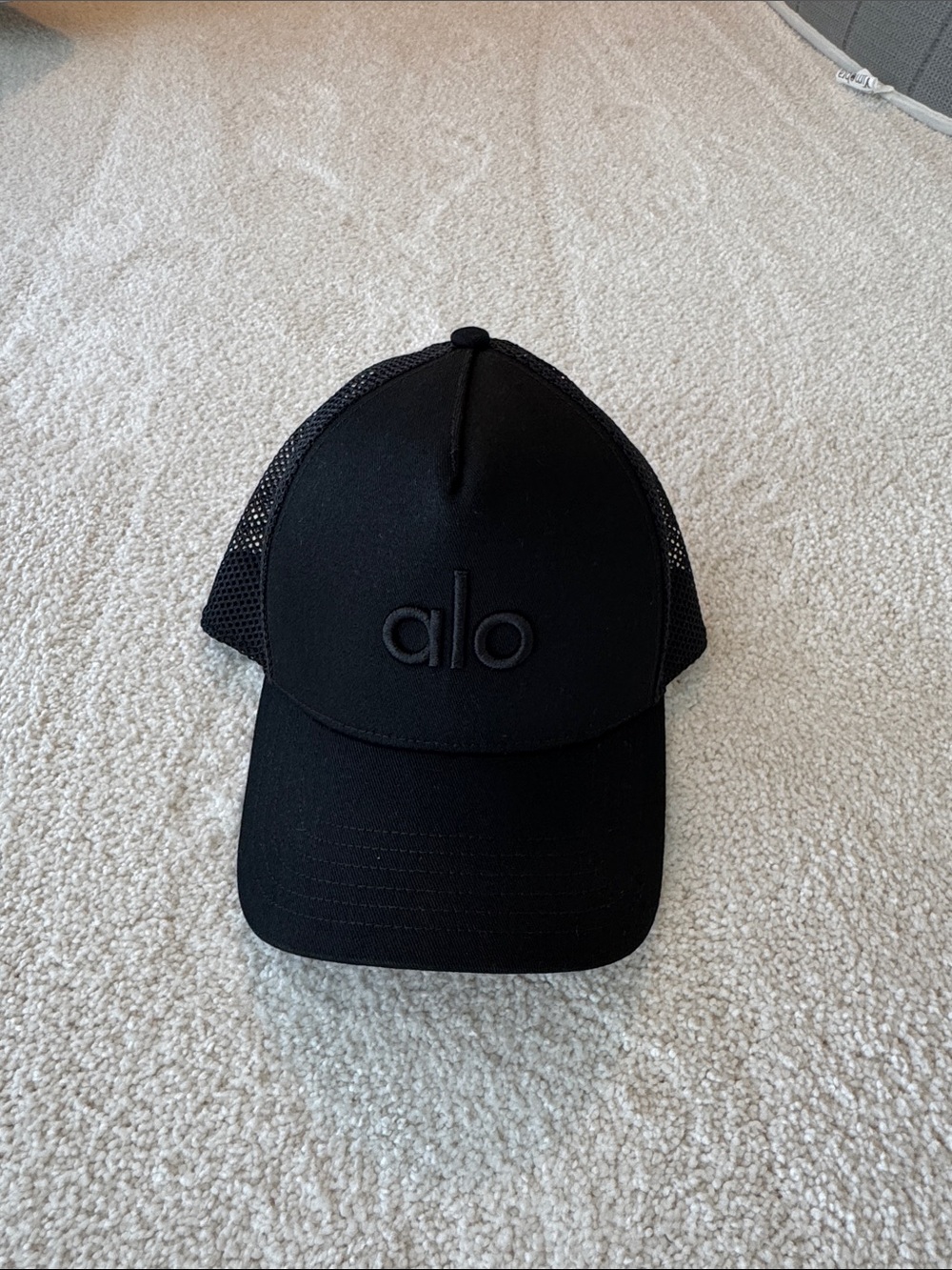 ALO Yoga Black Mesh Trucker Cap with Embroidered Logo